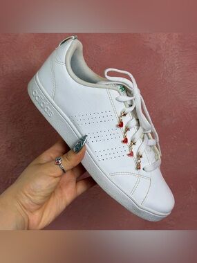 adidas White Leather Kids Sneaker with Red Heart Charms